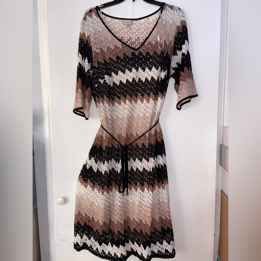 Chevron Knit Dress in Brown and Black